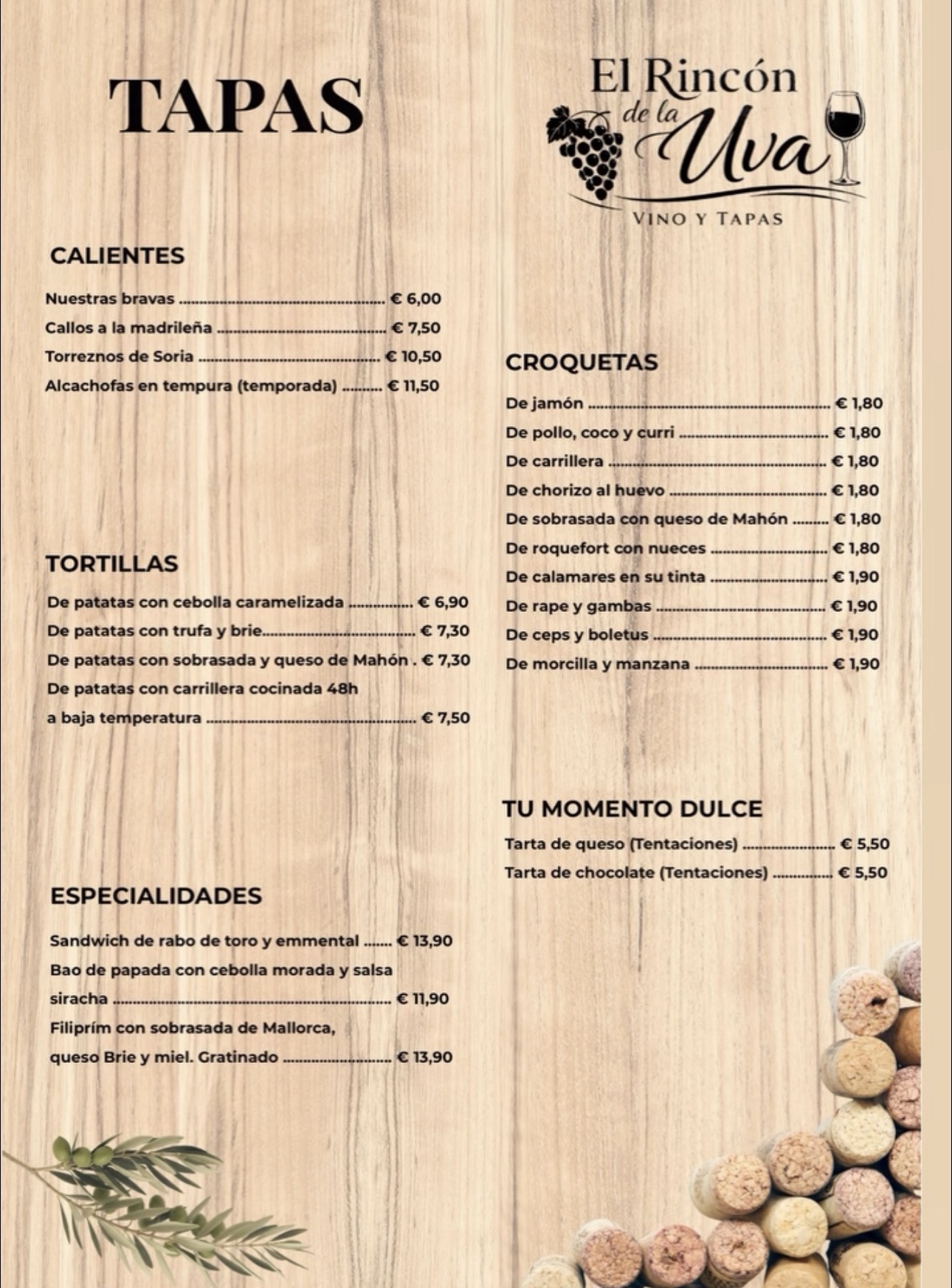 Carta de tapas El Rincón de la Uva — página 2